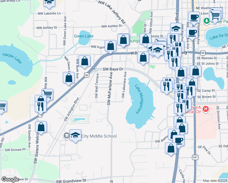 map of restaurants, bars, coffee shops, grocery stores, and more near 416 Southwest Theresa Court in Lake City