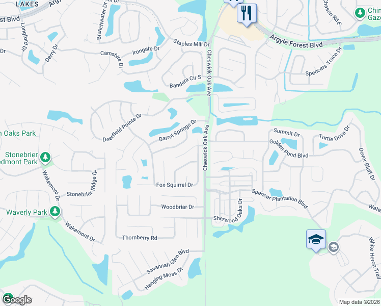 map of restaurants, bars, coffee shops, grocery stores, and more near 3122 Fox Squirrel Drive in Orange Park