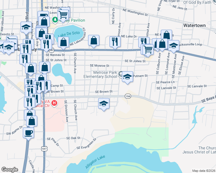 map of restaurants, bars, coffee shops, grocery stores, and more near 676 Southeast Camp Street in Lake City