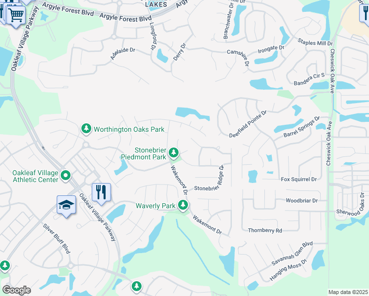 map of restaurants, bars, coffee shops, grocery stores, and more near 392 Brierstone Court in Orange Park