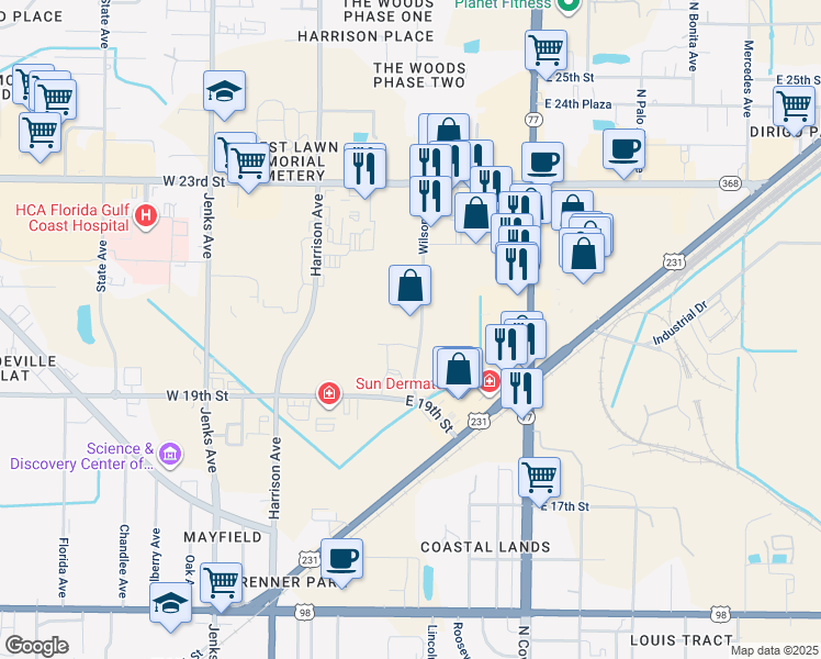 map of restaurants, bars, coffee shops, grocery stores, and more near 2001 Wilson Avenue in Panama City