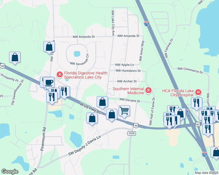 map of restaurants, bars, coffee shops, grocery stores, and more near 371 NW Lake City Ave in Lake City