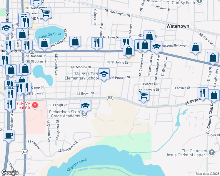 map of restaurants, bars, coffee shops, grocery stores, and more near 820 Southeast Putnam Street in Lake City