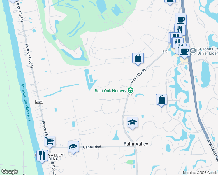 map of restaurants, bars, coffee shops, grocery stores, and more near 149 Woodlands Creek Drive in Ponte Vedra Beach