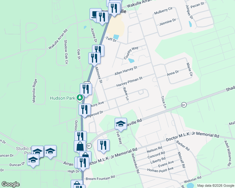 map of restaurants, bars, coffee shops, grocery stores, and more near 104 Hickory Avenue in Crawfordville