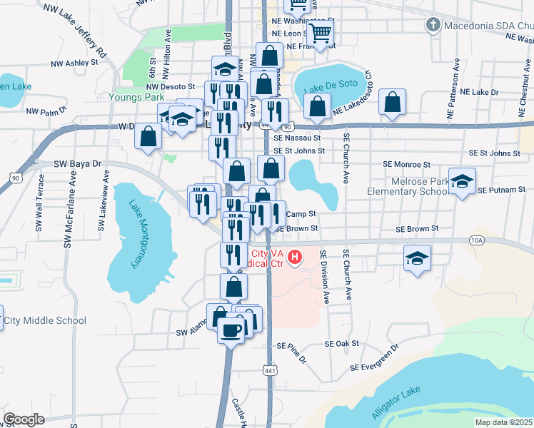 map of restaurants, bars, coffee shops, grocery stores, and more near 142 Southeast Camp Street in Lake City