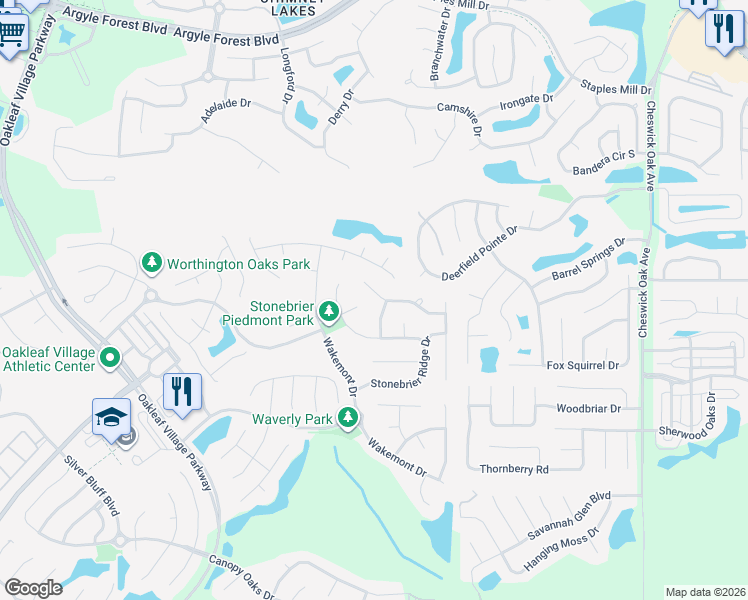 map of restaurants, bars, coffee shops, grocery stores, and more near 354 Hollygate Lane in Orange Park