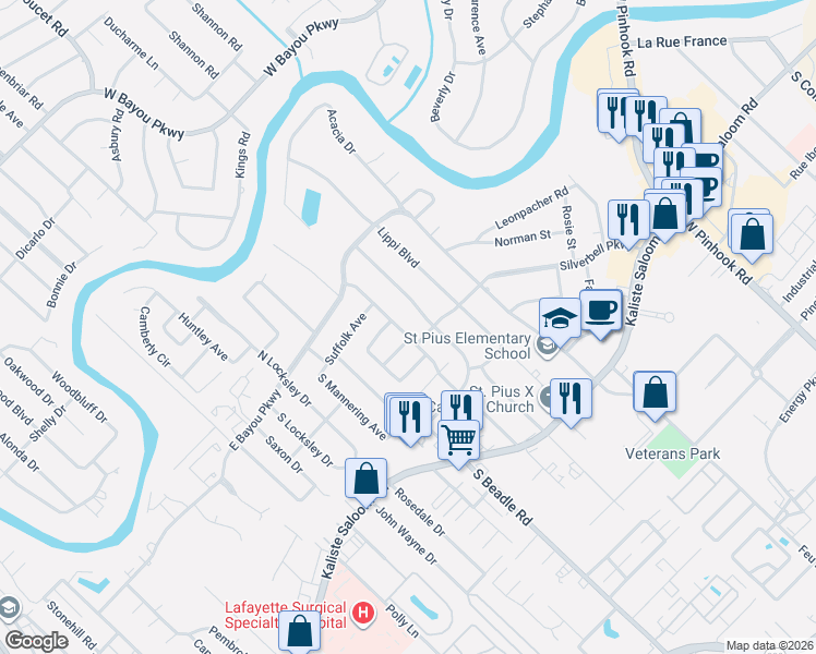 map of restaurants, bars, coffee shops, grocery stores, and more near 100 Berkshire Lane in Lafayette