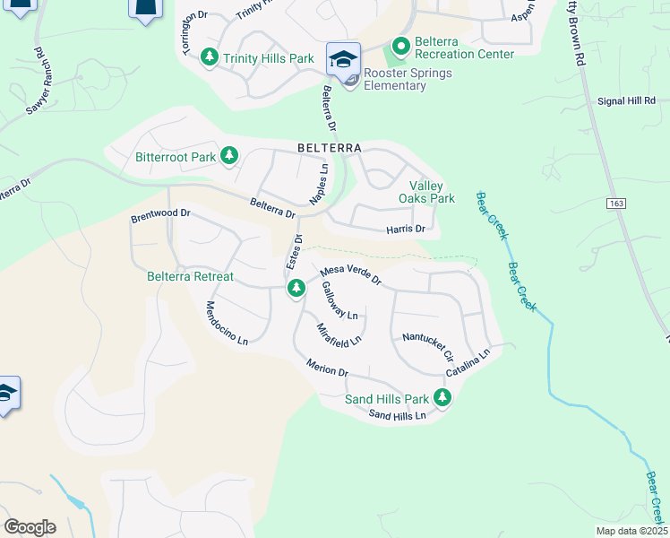 map of restaurants, bars, coffee shops, grocery stores, and more near 12578 Mesa Verde Drive in Austin