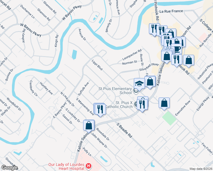 map of restaurants, bars, coffee shops, grocery stores, and more near 298 Wentworth Boulevard in Lafayette