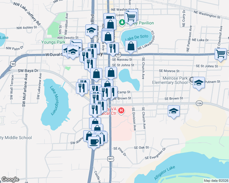 map of restaurants, bars, coffee shops, grocery stores, and more near 142 Southeast Camp Street in Lake City