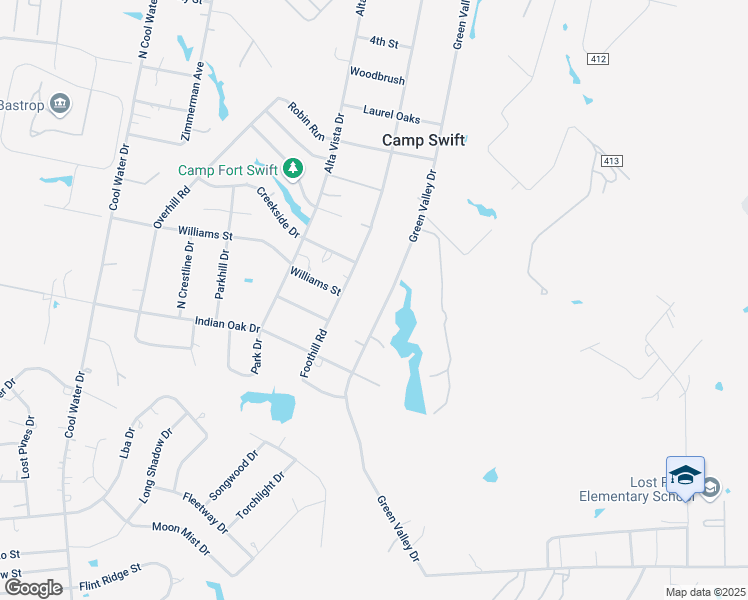 map of restaurants, bars, coffee shops, grocery stores, and more near 523 Green Valley Drive in Bastrop