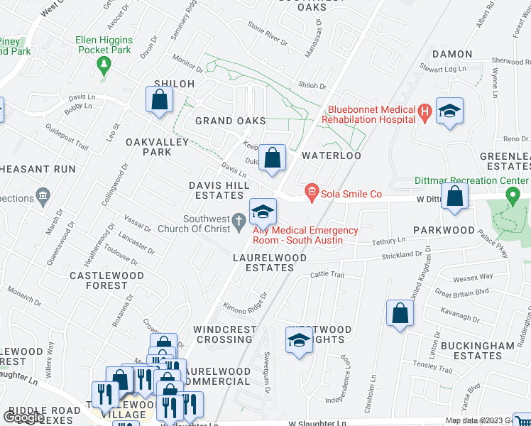 map of restaurants, bars, coffee shops, grocery stores, and more near Manchaca Rd & Pannier Ln in Austin