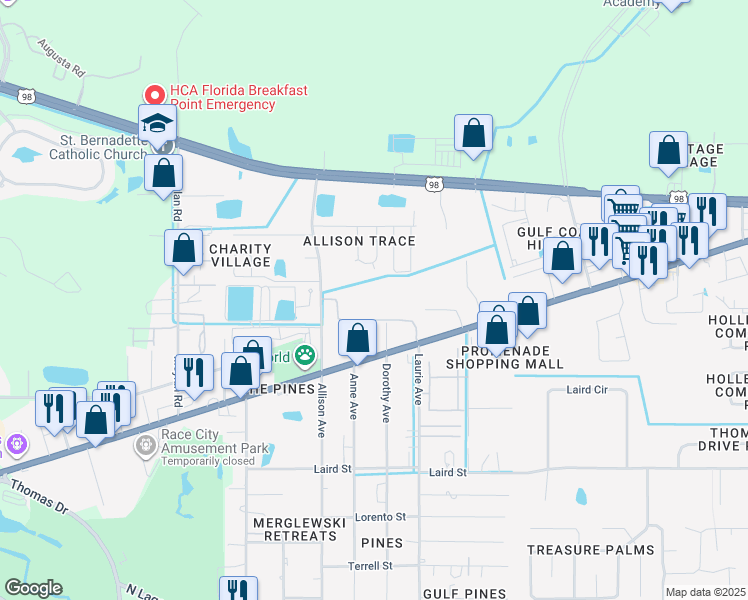 map of restaurants, bars, coffee shops, grocery stores, and more near 8700 Front Beach Road in Panama City Beach