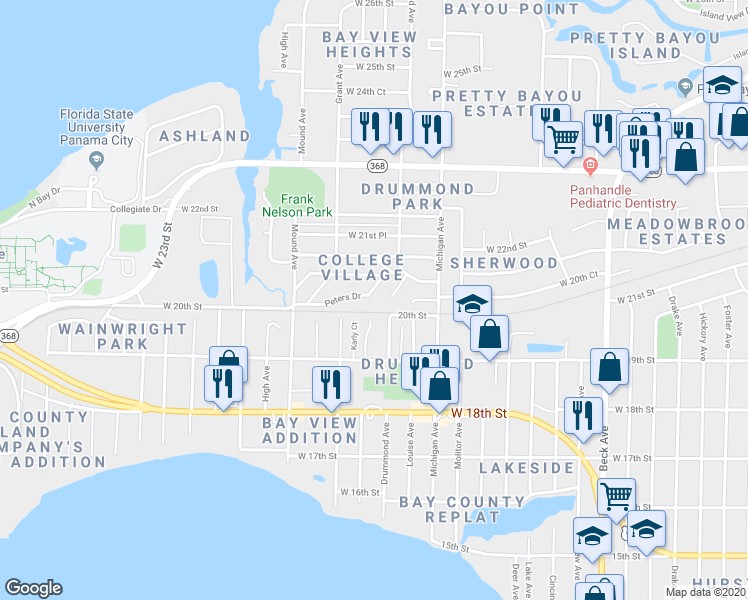 map of restaurants, bars, coffee shops, grocery stores, and more near 1916 Isabella Avenue in Panama City