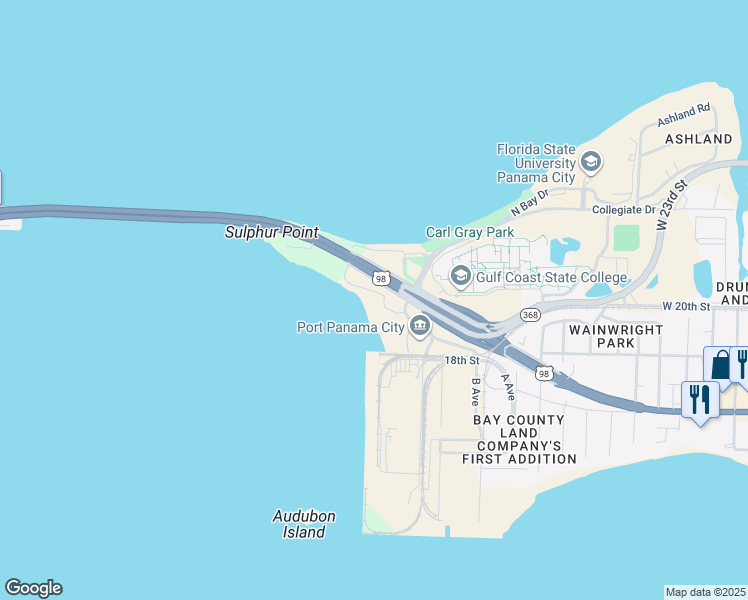 map of restaurants, bars, coffee shops, grocery stores, and more near 5505 Sun Harbor Road in Panama City