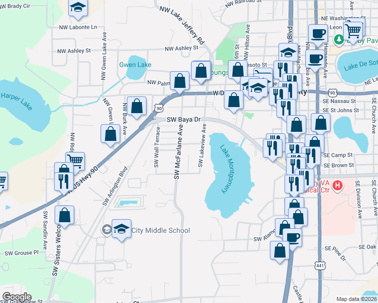map of restaurants, bars, coffee shops, grocery stores, and more near 416 Southwest Theresa Court in Lake City