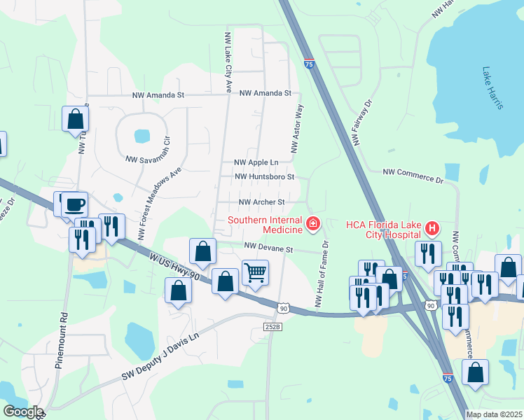 map of restaurants, bars, coffee shops, grocery stores, and more near 3738 Northwest Archer Street in Lake City