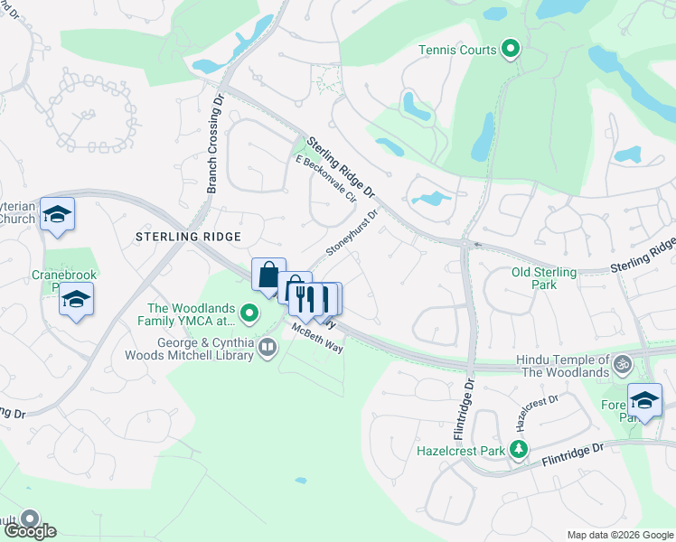 map of restaurants, bars, coffee shops, grocery stores, and more near 11 South Garnet Bend in Spring