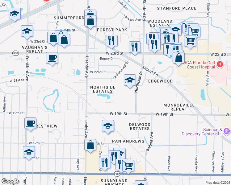 map of restaurants, bars, coffee shops, grocery stores, and more near 1211 Stephen Drive in Panama City