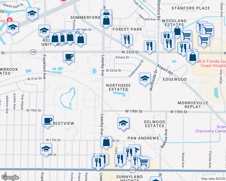 map of restaurants, bars, coffee shops, grocery stores, and more near 1203 Stephen Drive in Panama City
