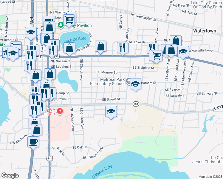 map of restaurants, bars, coffee shops, grocery stores, and more near 676 SE Camp St in Lake City