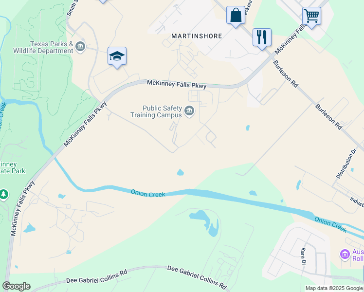 map of restaurants, bars, coffee shops, grocery stores, and more near 4800 Shaw Lane in Austin