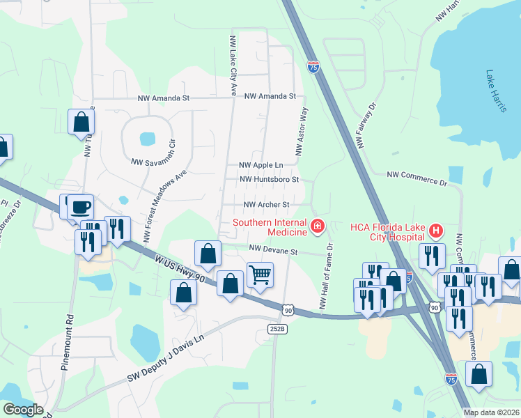 map of restaurants, bars, coffee shops, grocery stores, and more near 3738 Northwest Archer Street in Lake City