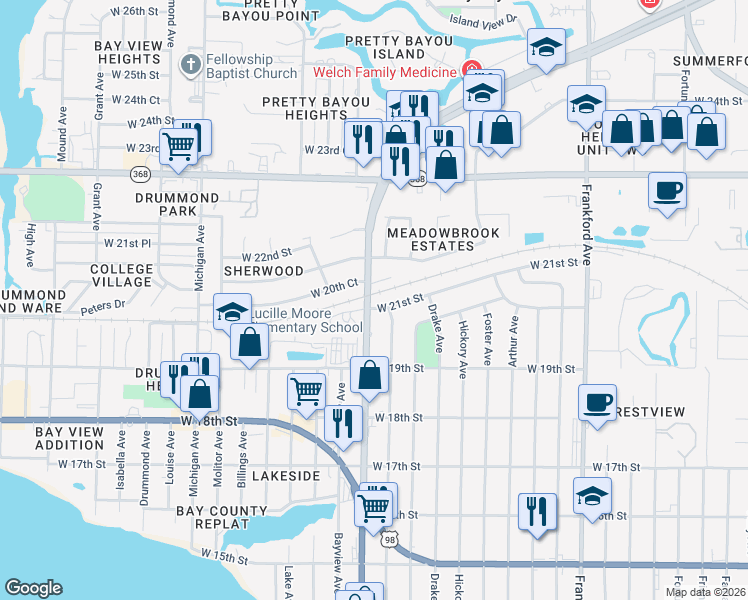 map of restaurants, bars, coffee shops, grocery stores, and more near 2002 Beck Avenue in Panama City