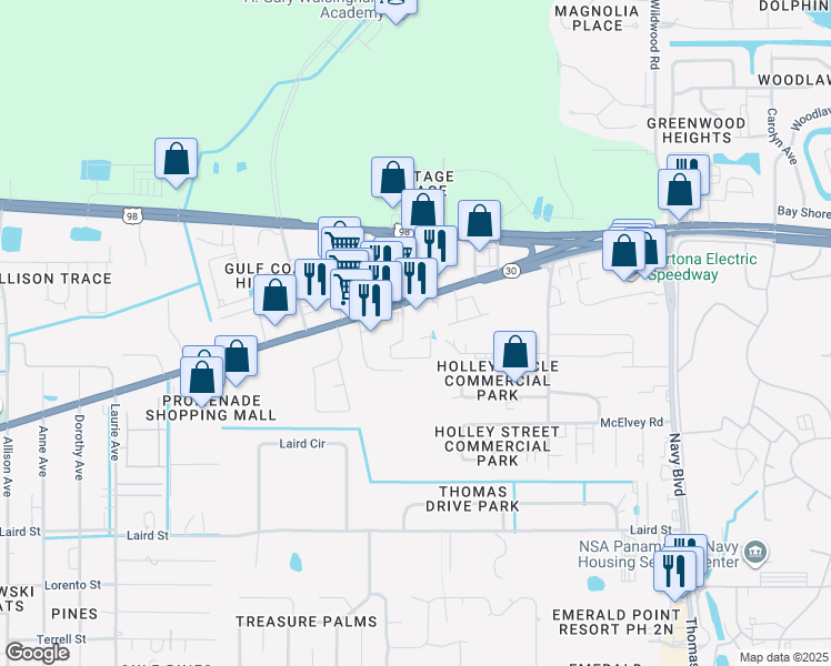 map of restaurants, bars, coffee shops, grocery stores, and more near 2125 Sterling Cove Boulevard in Panama City Beach