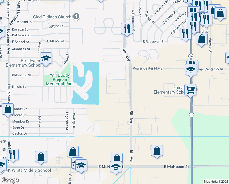 map of restaurants, bars, coffee shops, grocery stores, and more near 4250 5th Avenue in Lake Charles