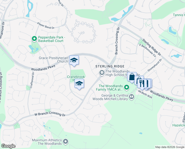 map of restaurants, bars, coffee shops, grocery stores, and more near 3 Ledgestone Place in Spring