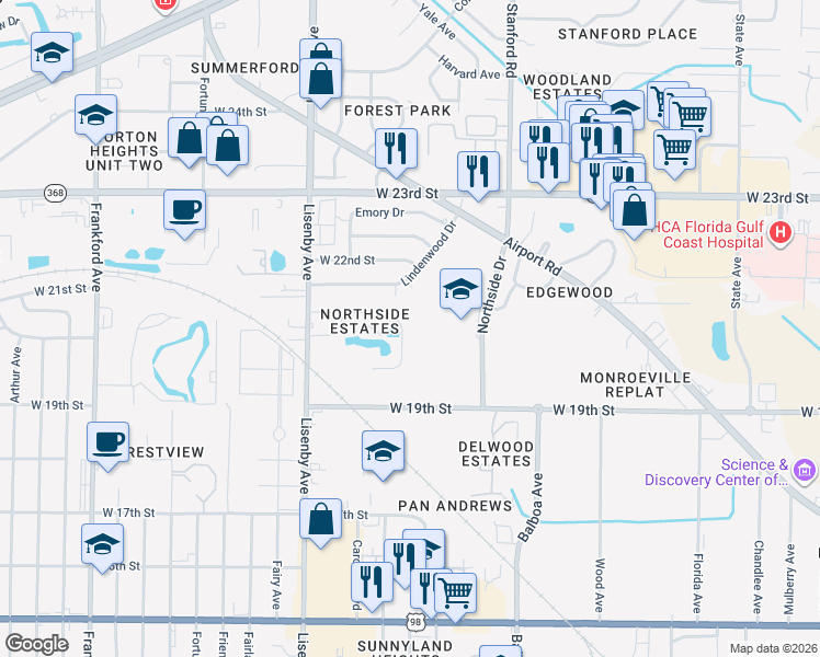 map of restaurants, bars, coffee shops, grocery stores, and more near 1211 Stephen Drive in Panama City
