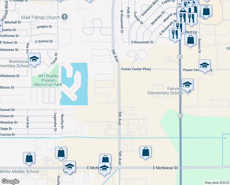 map of restaurants, bars, coffee shops, grocery stores, and more near 3972-4156 5th Avenue in Lake Charles