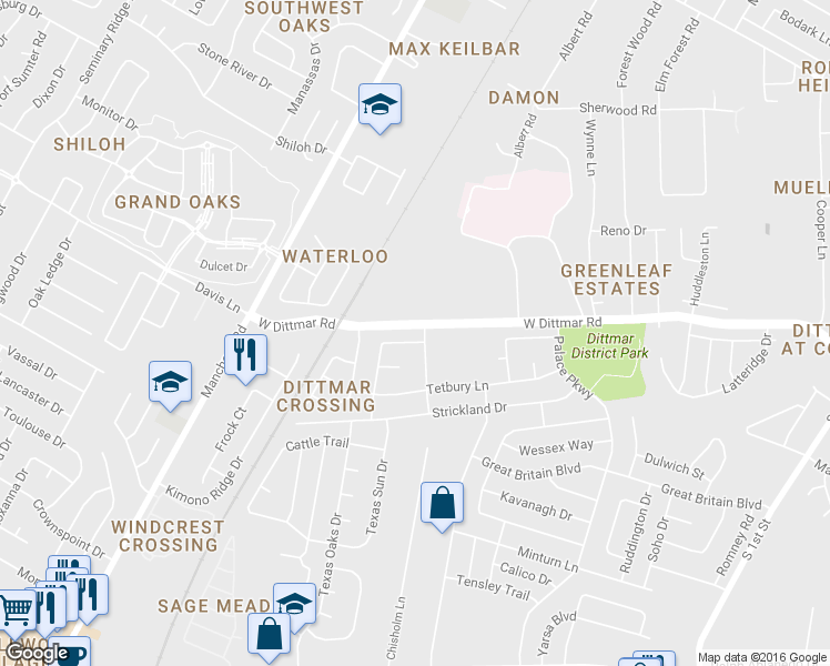 map of restaurants, bars, coffee shops, grocery stores, and more near 1404 Wheatfall Lane in Austin