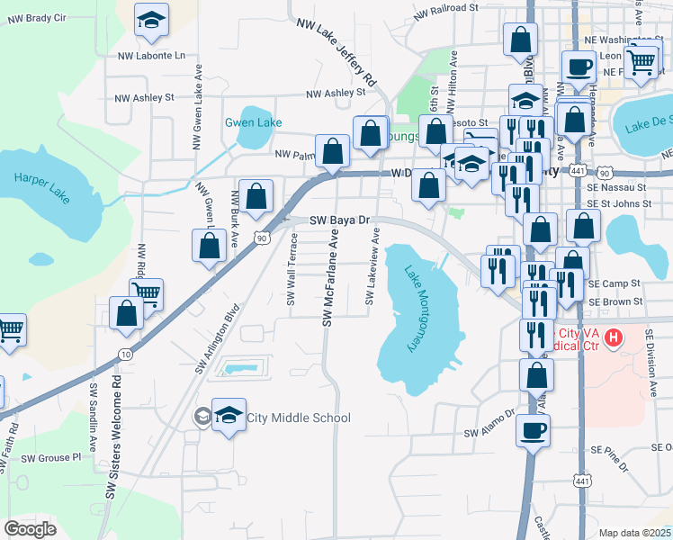 map of restaurants, bars, coffee shops, grocery stores, and more near 369 Southwest McFarlane Avenue in Lake City
