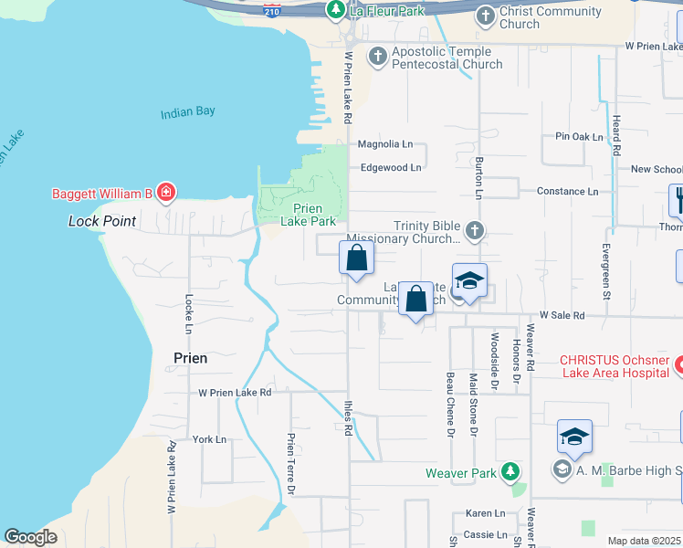 map of restaurants, bars, coffee shops, grocery stores, and more near 2807 S Locke Point Dr in Lake Charles