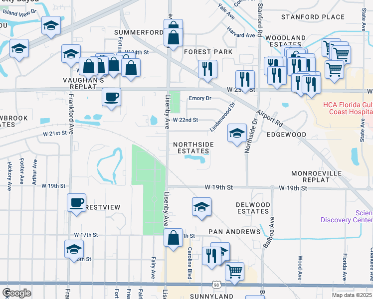 map of restaurants, bars, coffee shops, grocery stores, and more near 2004 Gail Court in Panama City