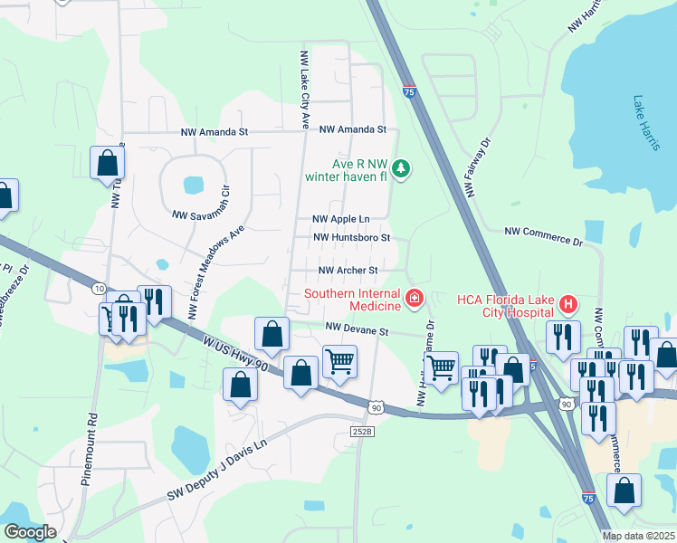 map of restaurants, bars, coffee shops, grocery stores, and more near 3753 Northwest Archer Street in Lake City