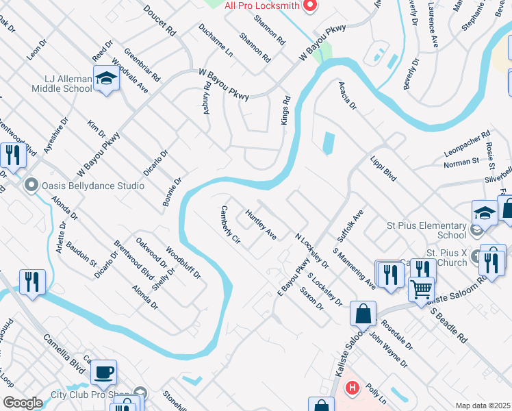 map of restaurants, bars, coffee shops, grocery stores, and more near 501 North Locksley Drive in Lafayette