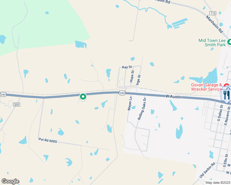 map of restaurants, bars, coffee shops, grocery stores, and more near 2293 U.S. 290 in Giddings