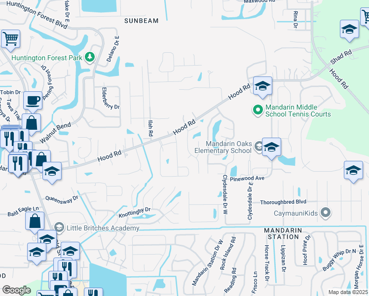 map of restaurants, bars, coffee shops, grocery stores, and more near 10518 Inverness Drive in Jacksonville