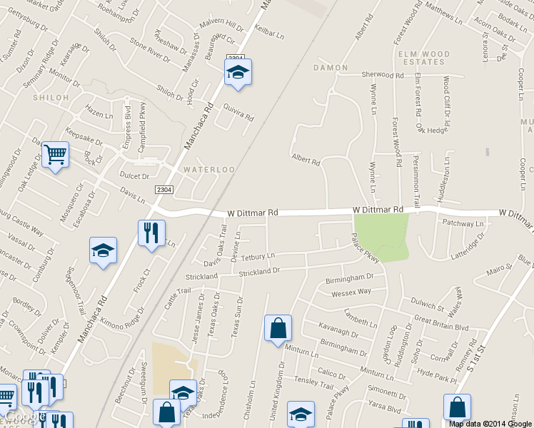 map of restaurants, bars, coffee shops, grocery stores, and more near W Dittmar Rd & Dempsey Ln in Austin