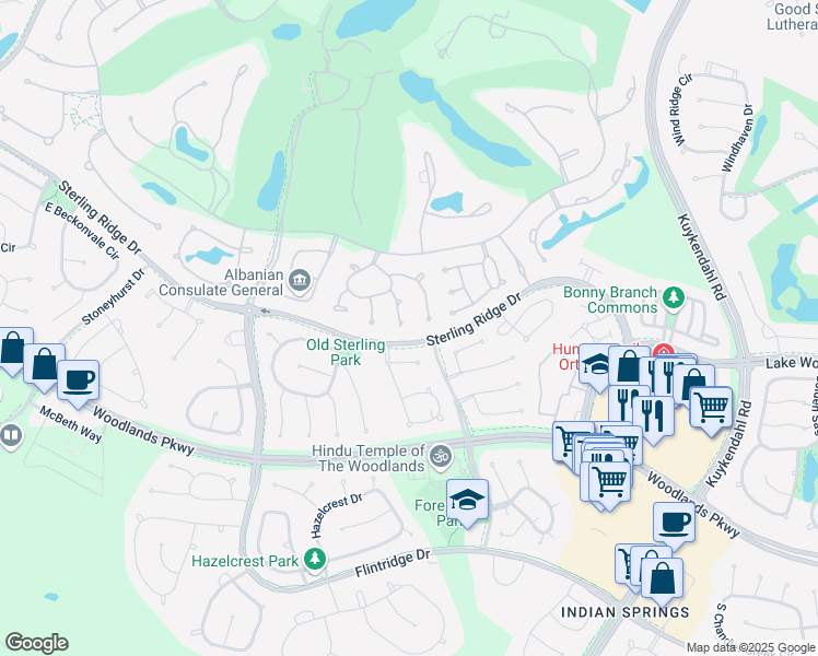 map of restaurants, bars, coffee shops, grocery stores, and more near 6 Bunnelle Way in Spring