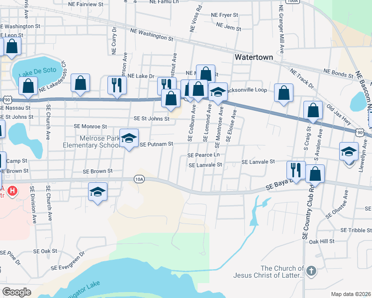 map of restaurants, bars, coffee shops, grocery stores, and more near 1604-1698 Southeast Putnam Street in Lake City