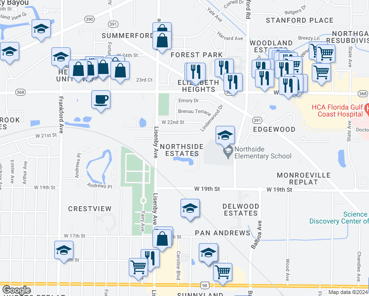 map of restaurants, bars, coffee shops, grocery stores, and more near 2008 Natalie Court in Panama City