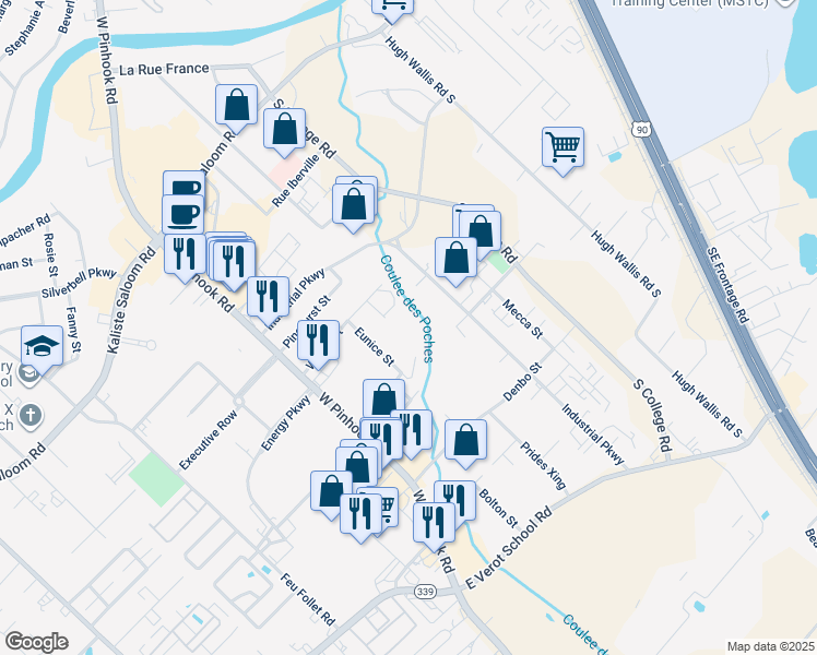 map of restaurants, bars, coffee shops, grocery stores, and more near 113 Eunice Street in Lafayette