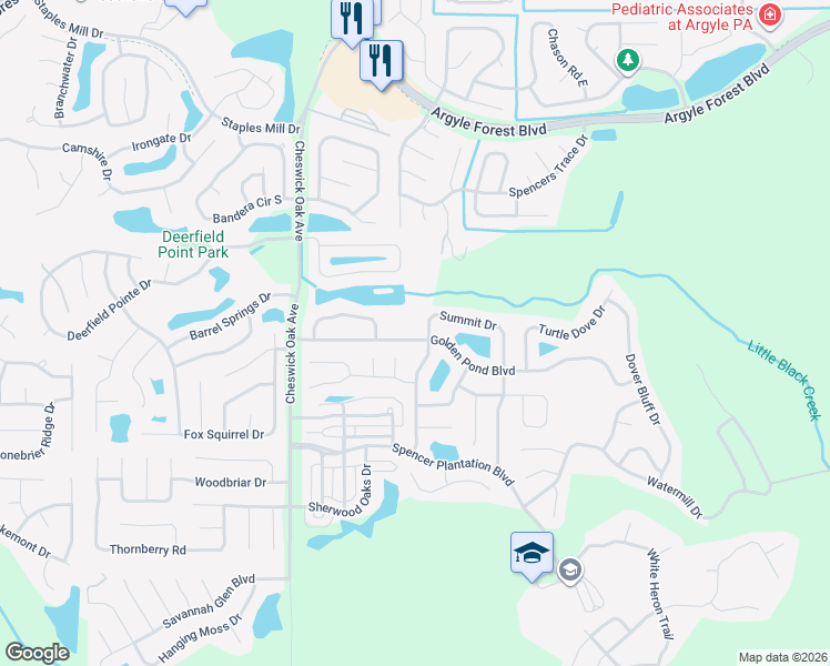 map of restaurants, bars, coffee shops, grocery stores, and more near 492 Summit Drive in Orange Park
