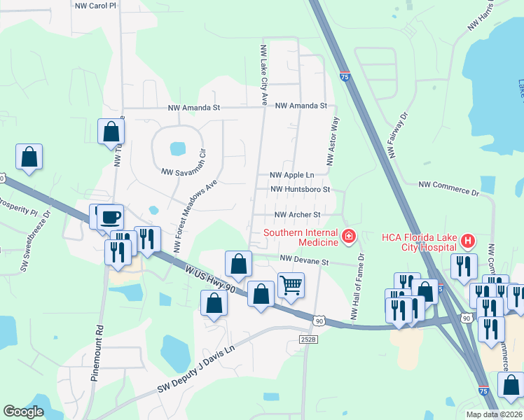 map of restaurants, bars, coffee shops, grocery stores, and more near 425 Northwest Lake City Avenue in Lake City