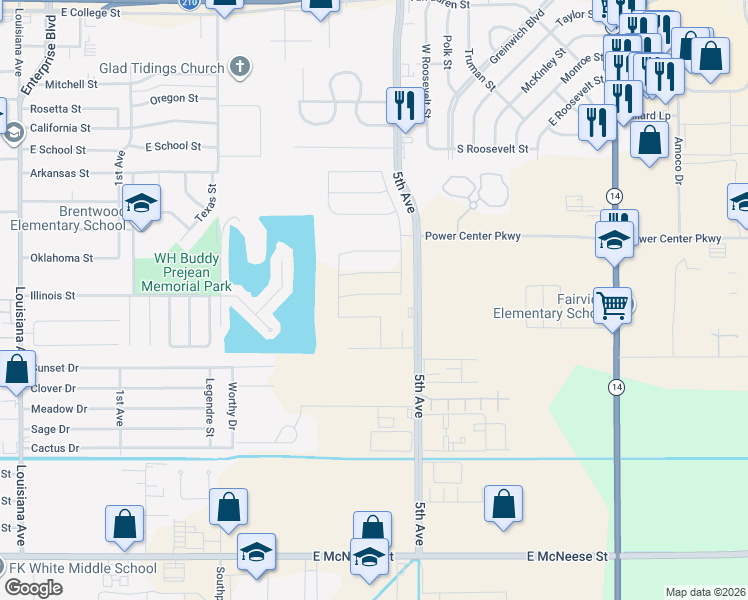 map of restaurants, bars, coffee shops, grocery stores, and more near 3948 5th Avenue in Lake Charles